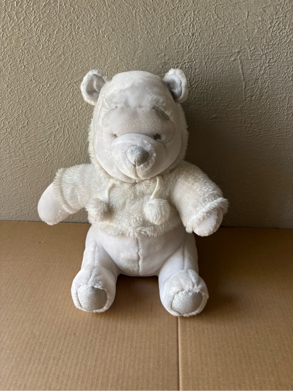 Disney Store Winnie the Pooh Snow Plush Stuffed White Hooded Sweater